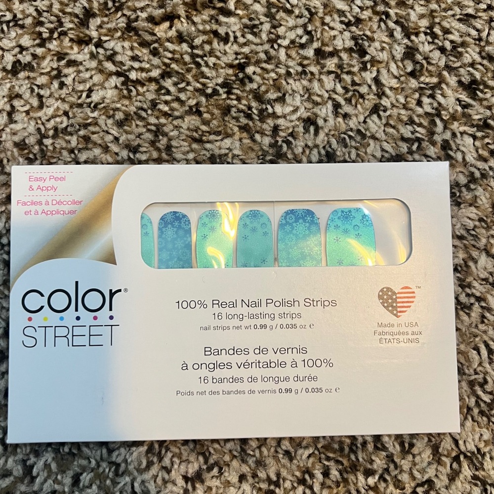 Color Street Cold Front FDS606 Blue Teal Snowflake Nail Polish Strips 16 Count